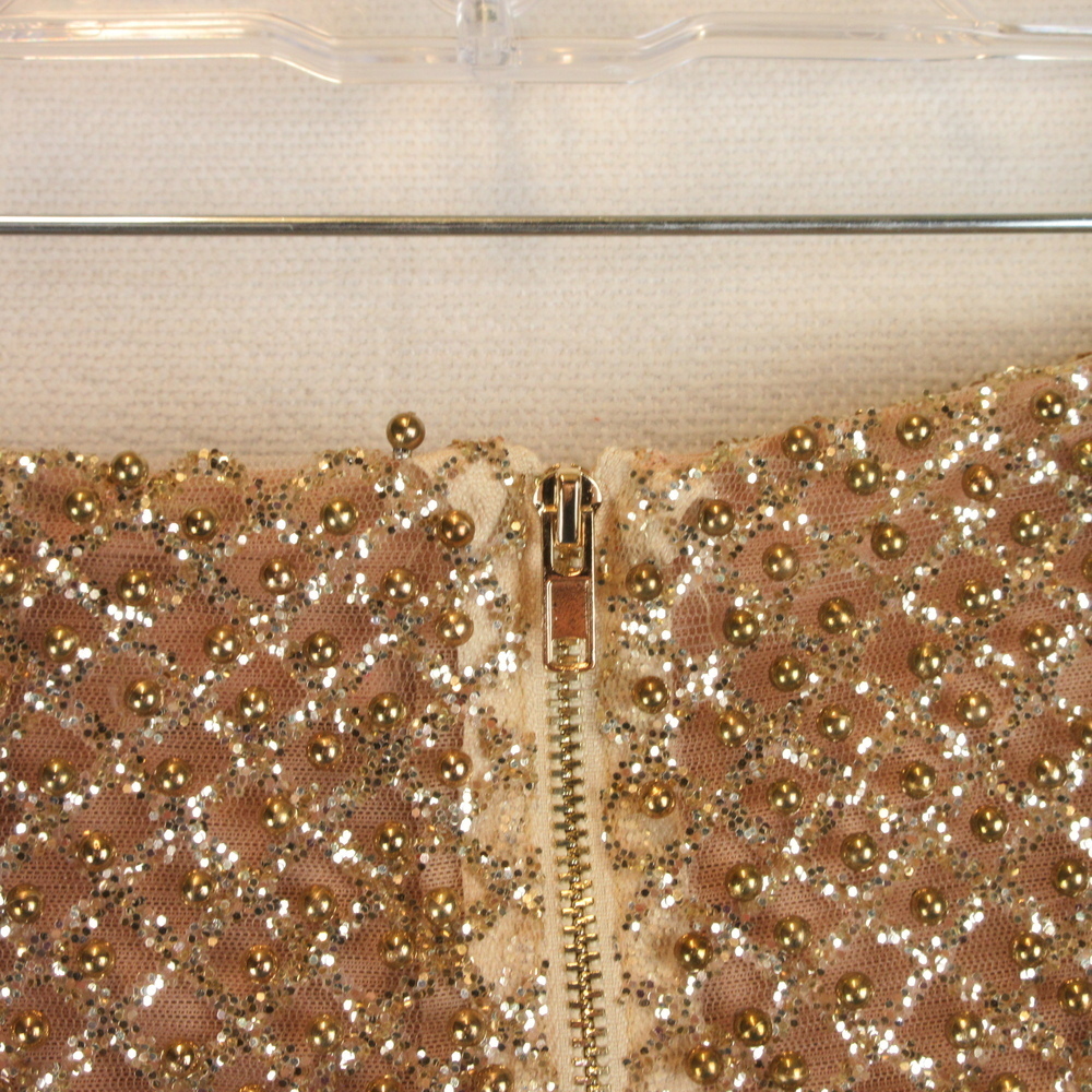 Oh Polly Drop Hints Gold Beaded Mini Skirt Size 2 - Picture 8 of 12